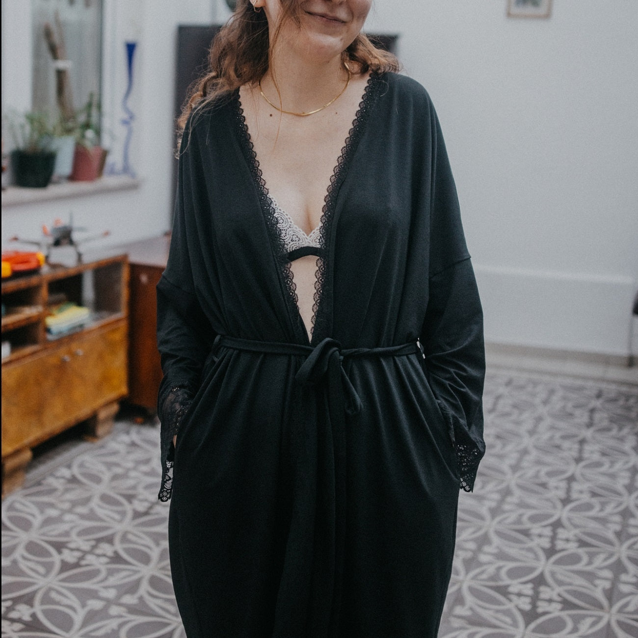 Morgenmantel Selena - schwarz