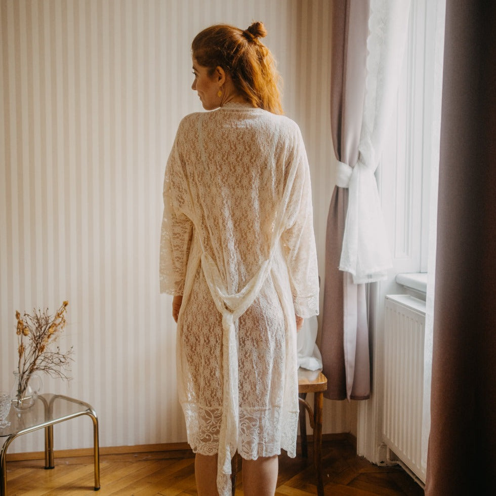 Lace dressing gown Lorena - cream